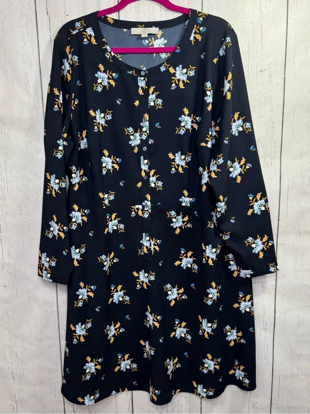 Loft Plus Blue Floral Button Front Midi Dress Size 18 Cottagecore Boho Romantic